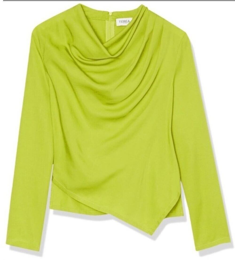 Terea By Andrea Pitter Lime Green Drape Neck Asymmetrical Top Back Zip XL NWT 1